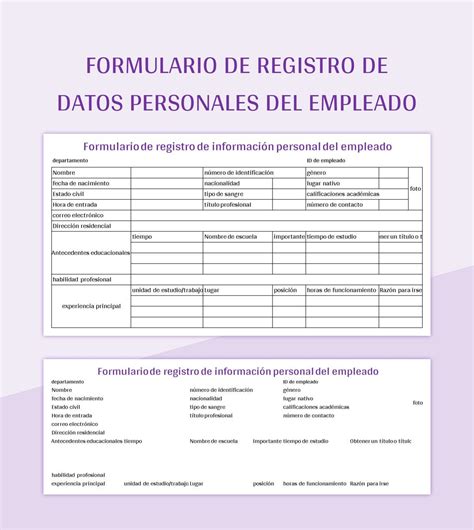 Plantillas Formulario De Registro De Datos Personales De Los Empleados