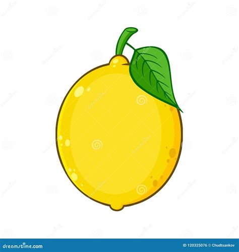 Yellow Lemon Fresh Fruit With Green Leaf Cartoon Drawing Stock Vector