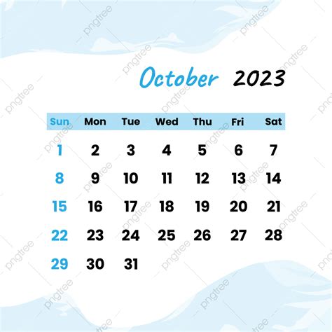 Gambar Kalender Oktober 2023 Dengan Goresan Cat Air Biru Oktober 2023