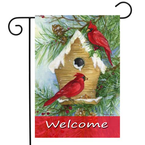Snowy Cardinals Winter Garden Flag Welcome Birdhouse 125 X 18