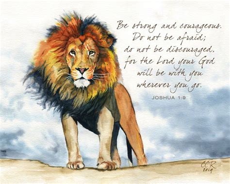 Lion Artwork Bible Verse Courage Scripture Joshua 19 From Etsy