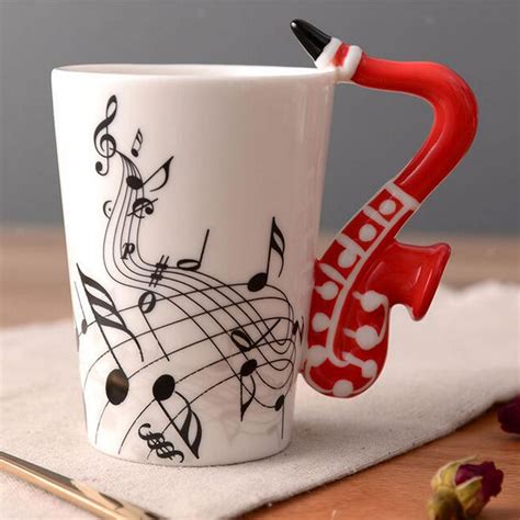 Musical Notes Design Ceramic Drink Tea Coffee Mug Cup With Instrument