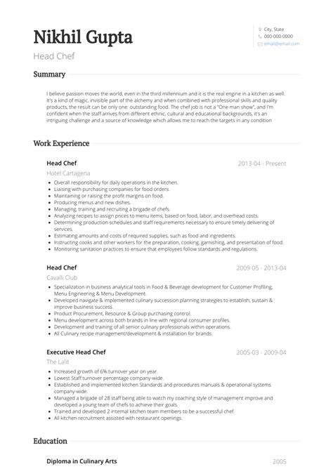 Our global writing staff includes experienced enl & esl academic writers in a variety of disciplines. Chef - Resume Samples and Templates | VisualCV