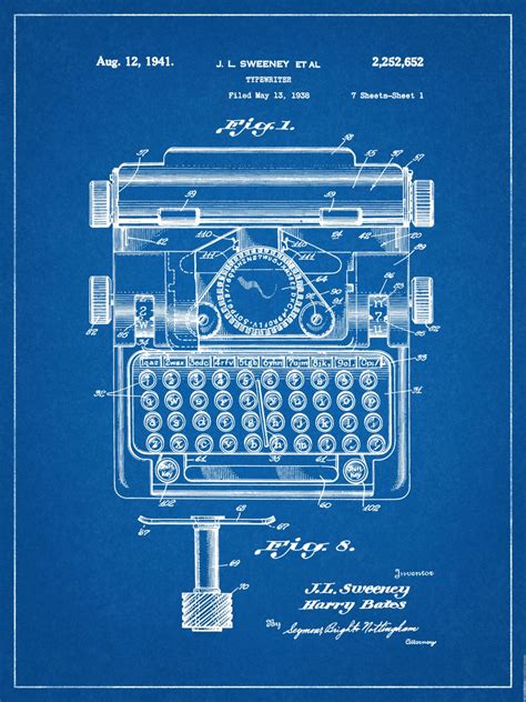 Patent 1941 Typewriter Patent Art Print - Wall Art - Secretary Wall Art - Writer Art ...