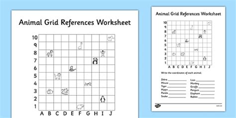 Animal Grid References Worksheet Coordinates Worksheet