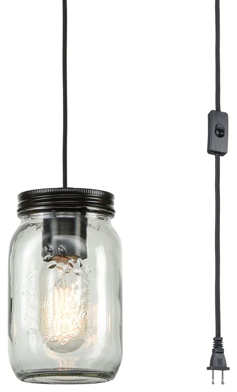 Plug In Clear Glass Jar Industrial Pendant Lighting Eclectic