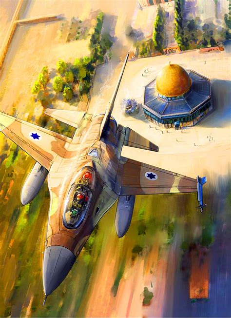 Israeli F Jet Fighter Flying Over The Dome Of The Rock Jerusalem