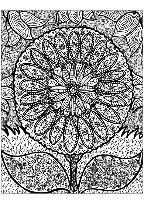 Lines Of The Flower Zentangle Adult Coloring Pages