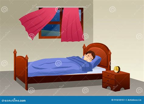 Boy Sleeping In His Bedroom Stock Vector Illustration Of Sleeping
