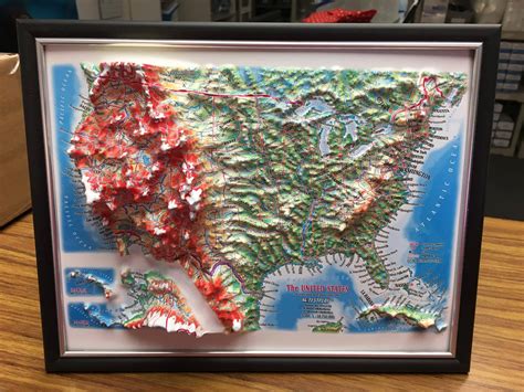 3d Raised Relief Framed Map Of Usa 12″ X 9″ Klm Bio Scientific