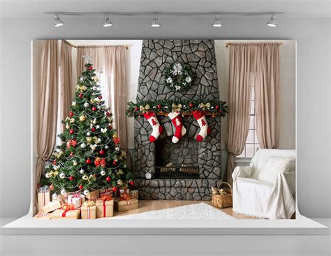 Kate 7x5ft Christmas Tree Photography Backdrops Brick Fireplace