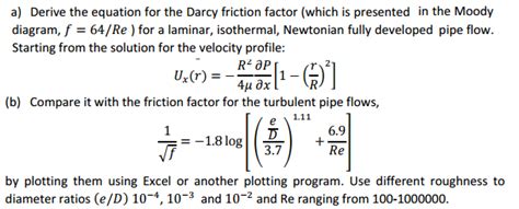 Solved Derive The Equation For The Darcy Friction Factor