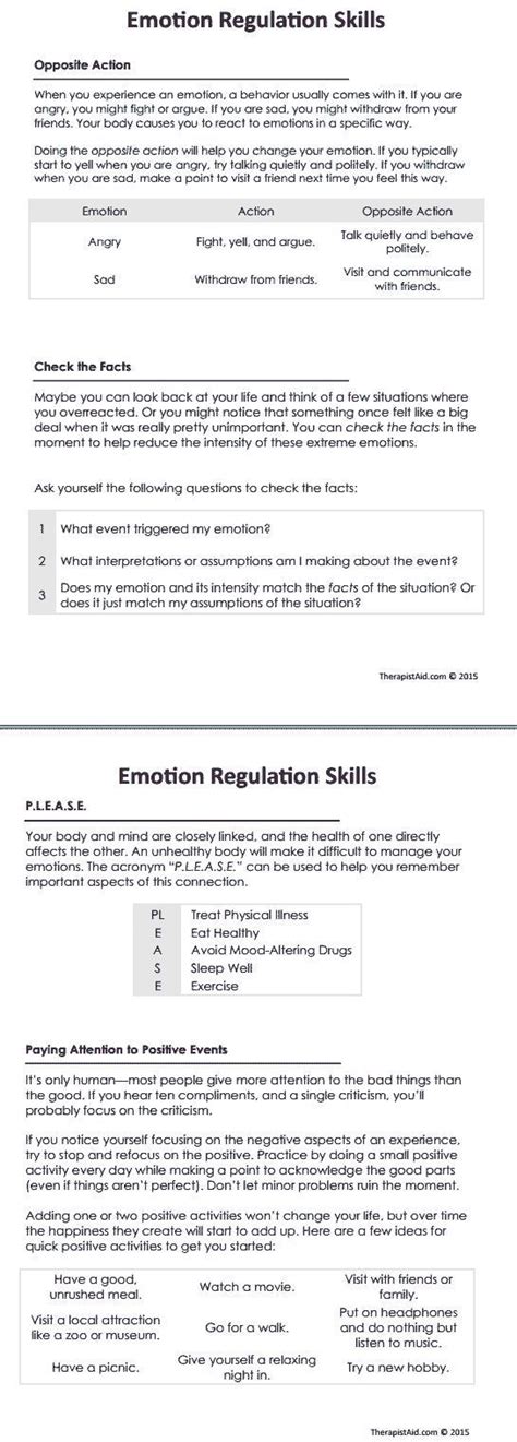 Dbt Emotion Regulation Skills Worksheet Therapist Aid Dialectical
