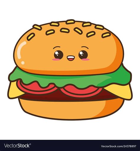 Kawaii Burger Food Cartoon Character Vector Illustration Download A