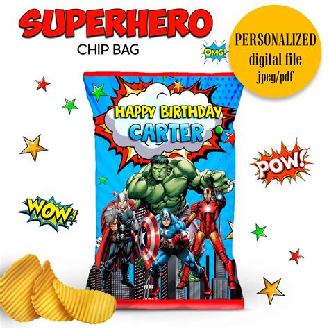 Superhero Chip Bag Superhero Party Printables Superhero Etsy