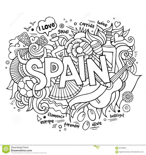 Spain Country Hand Lettering And Doodles Elements Stock Vector Illustration Of Fiesta Design