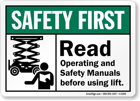Read Operating And Safety Manuals Before Using Lift Sign Sku S 6395
