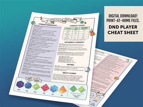 Printable Dungeons And Dragons Player Cheat Sheet Dnd E Etsy Canada