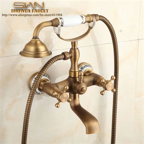 Luxury Antique Pattern Ceramic Bathroom Clawfoot Bath Tub Faucet Handheld Shower Faucet Mixer