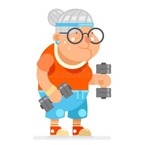 fitness granny grandfather adult healthy activities old age man woman characters set cartoon