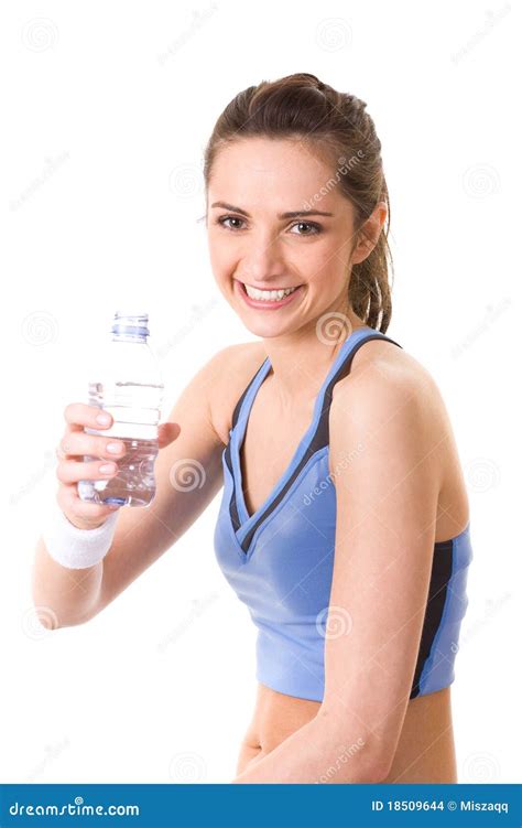 Attractive Woman In Fitness Top Holds Water Bottle Stock Photo Image