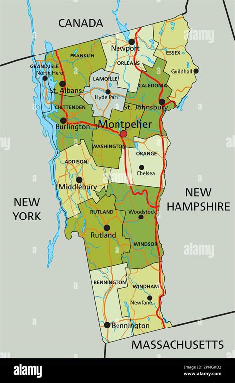Highly Detailed Editable Political Map With Separated Layers Vermont