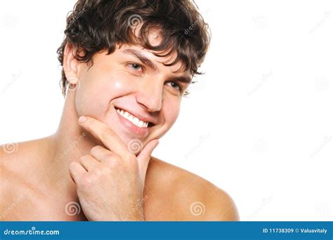Hombre Feliz Hermoso Con La Cara Clean Shaven Imagen De Archivo