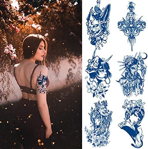 Aresvns Semi Permanent Tattoos For Women Dark Blue Realistic Fake Tattoos Waterproof And Long