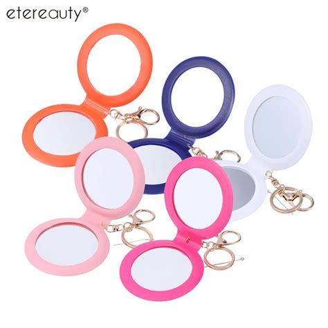 Mini Pu Leather Pocket Makeup Mirror Portable Key Chain Cosmetic Compact Mirrors Double Dual