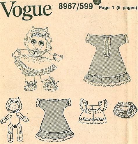 Muppet Baby Sewing Pattern Miss Piggy Doll 17 Inch Clothing 80s Vintage