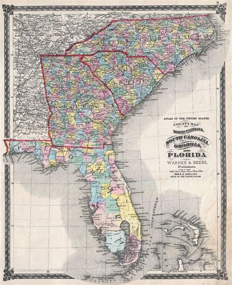 County Map Of North Carolina South Carolina Georgia And Florida