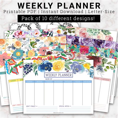 Weekly Planner Printable Weekly Planner Floral Weekly Etsy In 2021
