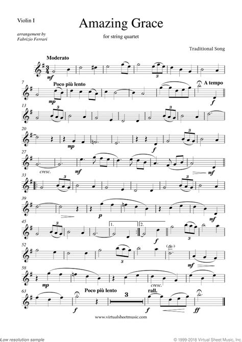 Amazing Grace Parts Sheet Music For String Quartet Or String Orchestra