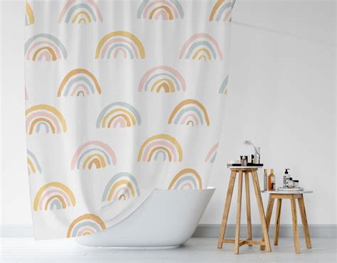 Boho Rainbow Shower Curtain Muted Painterly Rainbow Shower Etsy