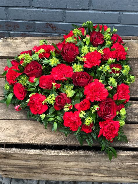 Red Rose And Carnation Heart Funeral Flowers Vanilla Blue Flowers