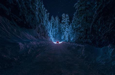 Hd Bulgaria Kyustendil Winter Road Snow Forest Night Car