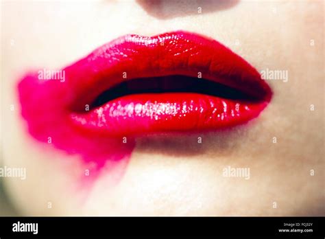 Close Up Of Woman Mouth With Smudged Lipstick Stock Photo Alamy