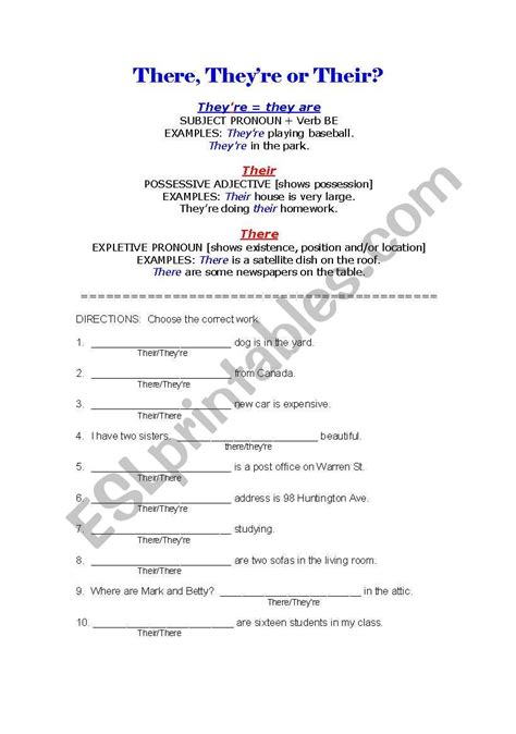 Printable There Their Theyre Worksheet