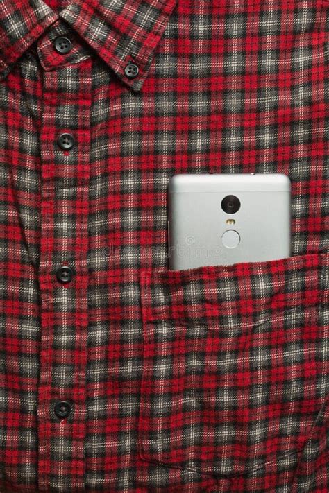 Male Shirt With A Cell Phone In The Pocket Stock Image Image Of