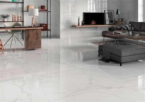 White Marble Effect Polished Porcelain Floor Tile X Mm