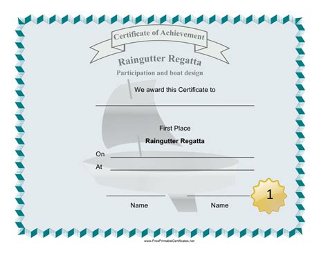 Raingutter Regatta First Place Certificate Template Download Printable