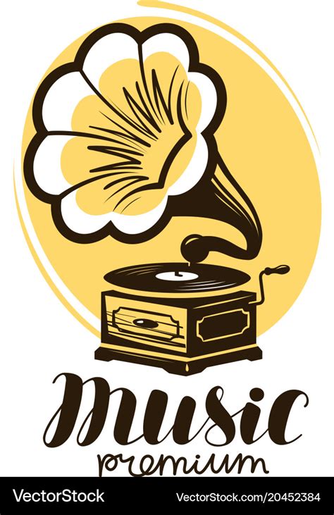 Music Logo Or Label Retro Gramophone Phonograph Vector Image