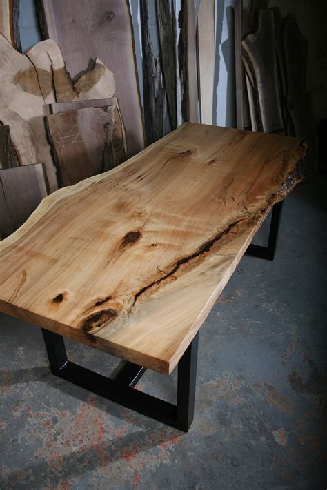 She calls the legs the perfect juxtaposition to the rough, unfinished live edge wood. Maple Single Slab Live Edge Dining Table U Legs ...
