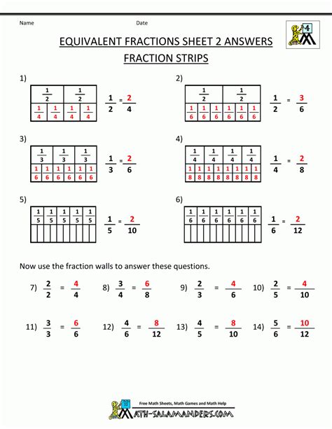 4th Grade Equivalent Fractions Worksheets