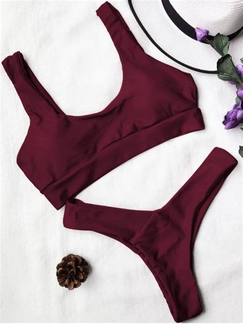 [16 Off] 2020 U Neck Bralette Thong Bikini In Burgundy Zaful