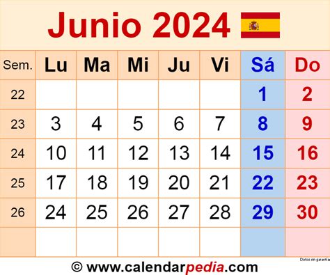 Calendario Junio 2024 En Word Excel Y Pdf Calendarpedia