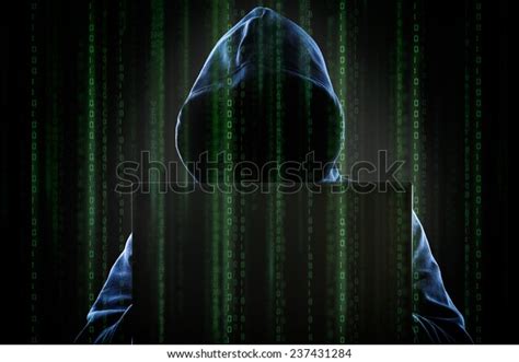 Faceless Hooded Anonymous Computer Hacker Programming Stock Photo Edit