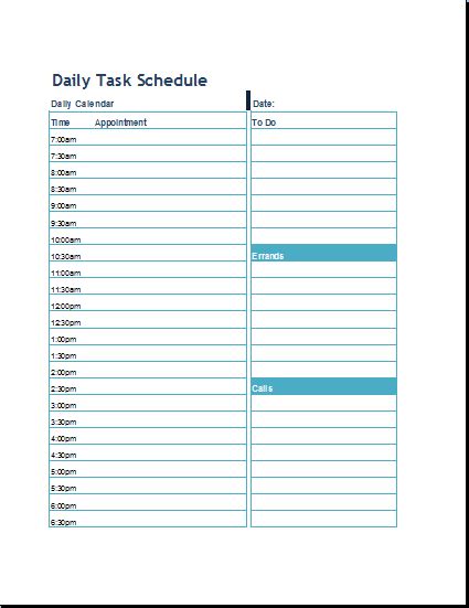 Daily Task Scheduler Template Excel Cards Design Templates