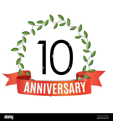 10 Years Anniversary Template With Red Ribbon And Laurel Wreath Vector