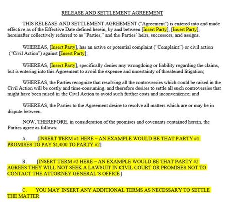 Out Of Court Settlement Agreement Template Pdf Template